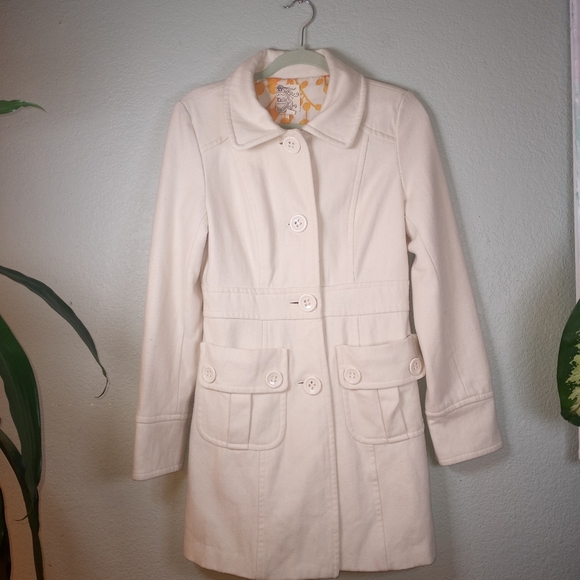 Anthropologie Tulle Winter White Wool Preppy Fall Feminine Classic Pea Coat M - Picture 4 of 11